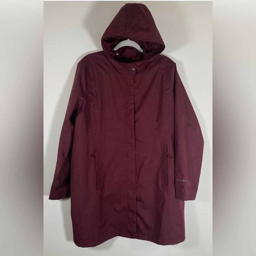 Eddie Bauer Weatheredge All Weather Hooded Rain Jacket Women's 1X Plus Long Plum